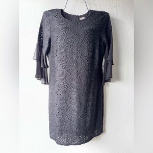 Chico's black Tiered Sheath Dress with 3/4 Bell Sleeves